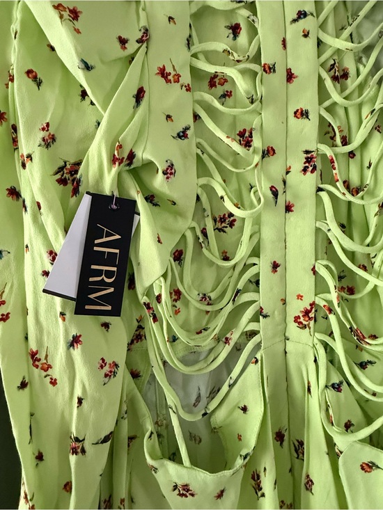 AFRM Dresses & Skirts - AFRM Lime Green ditsy Floral Midi Dress with Lace-Up Back